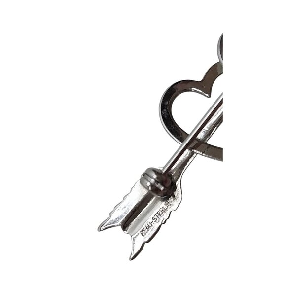 Sterling Silver Double Heart & Arrow Brooch Pin 2" Long Romantic Design - Picture 3 of 4